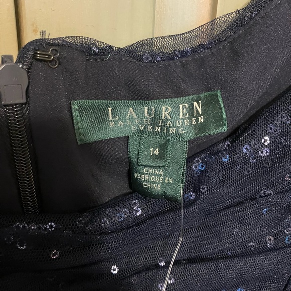 Lauren Ralph   Sheath Dress Blue Sequin Body Con Ruched Formal Party Size 14 New - Picture 9 of 10